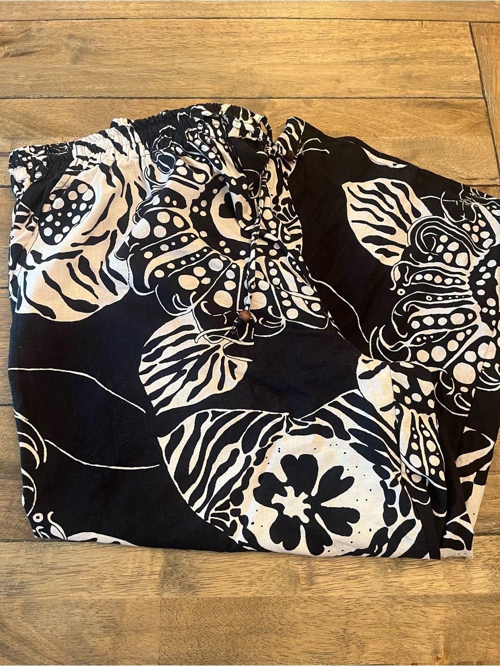 Christian Siriano Black and White Abstract Floral Wide-Leg Pants size XXL